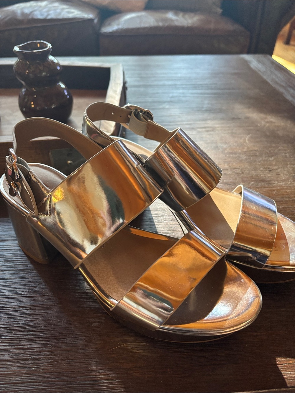 Aerosols Metallic Silver Block Heel Sandals - size 9